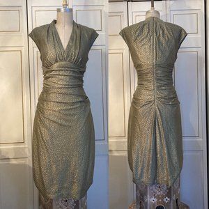 Womens Maggy London Gold Sparkle midi party dress in size 10